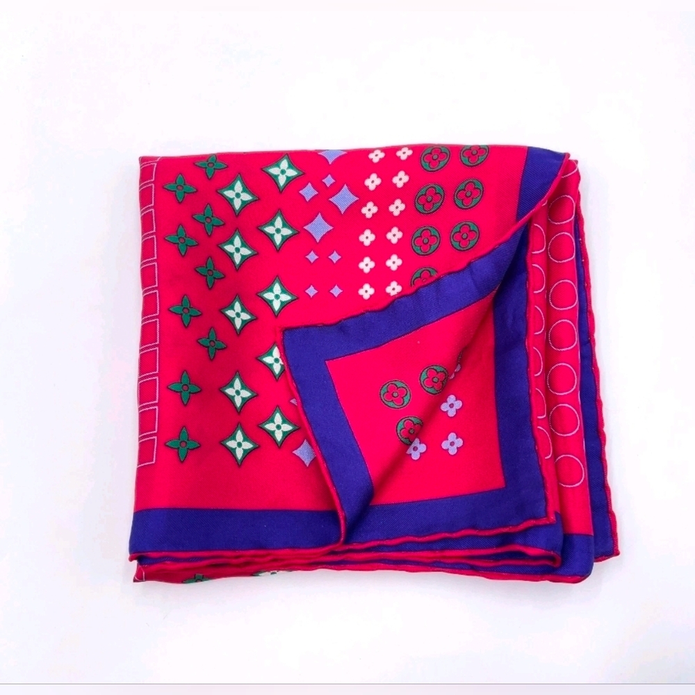 Auth Louis Vuitton Monogram red multicolor Silk Scarf W/Box - Picture 13 of 16